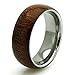 Stainless Steel Mahogany Wood Inlay Domed Ring