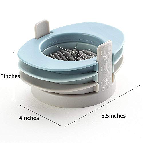 Egg Slicers Cutte, Sacow Stainless Steel 3 in 1 Hard Boiled Egg Slicer Cutter and Wedger with Built in Shell (Blue)
