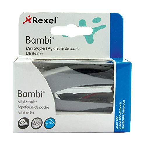 Rexel Bambi Mini Stapler, 12 Sheet Capacity, Metal Body, Includes Staples, Assorted Colours, 2100154