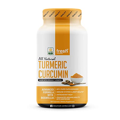 Organic Turmeric Curcumin with Added Boswellia & Bioperine for Potent Joint & Inflammation Support - Best Natural Joint Pain Relief - 60 Servings - Organic - Non GMO - Vegan NO Gluten