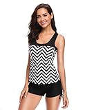 LALAVAVA Women's Racerback Print up Tankini Top Padded Boyshort Two Piece Swimsuit Sets