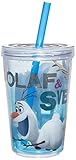 Zak! Designs Insulated Tumbler with Screw-on Lid and Straw featuring Olaf & Sven from Frozen, Break-resistant and BPA-free Plastic, 13 oz.