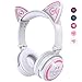 Kids Headphones for School, Cat Ear Headphones Wired & Wireless, Led Lights Up, Foldable Bluetooth Headphones with Microphone for iPad Tablet