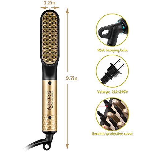 TFS Heated Beard Straightener Comb for Men - 2 In 1 Beard & Hair Straightening Brush with Ceramic Teeth, Portable Electric Hot Comb Iron Mustache Brush Styler Tools for Home Travel