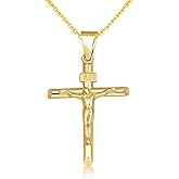 Gold 1-1/8" Christian Catholic Jesus Christ on INRI Cross Crucifix Necklace | 10K or 14K Yellow, Rose, or White Gold | Choice of Pendant Only or Chain Length