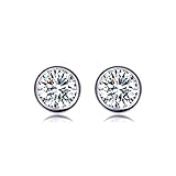 UMODE Jewelry Bezel Set Earrings 2x1ct Round Clear Cubic Zirconia CZ Diamond Stud Earring for Women