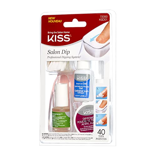 KISS Salon Dip Professional Dipping System Dip Powder Nail Kit, No UV Light Needed, Includes 40