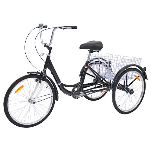 H&ZT Adult Tricycle 1-Speed Trike Cruiser Bike 3 Wheeled Bicycle w/Large Basket and Maintenance Tools, Men's Women's Cruiser Bicycles (Black, 1 Speed, 16") - Thumbnail 2