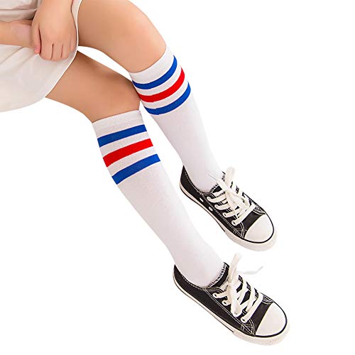 Kids Baby Cotton Knee Thigh High Socks Three Stripes Sport Soccer Uniform Tube Stocking - Thumbnail 4