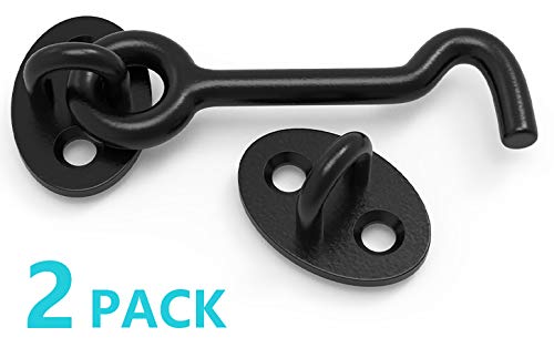 Barn Door Lock, 2 Pack 4" Barn Door Latch Lock, Anti-Corrosive Solid Stainless Steel Barn Door Hardware, Upgraded Heavy Duty Hook and Eye Latch, Best for Garage, Window, Shed (Black)