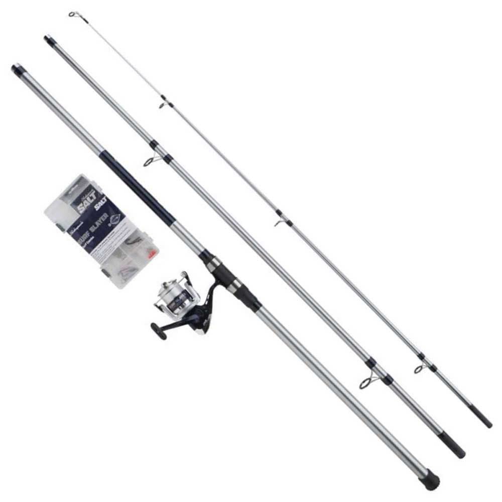 Shakespeare SALT Surf Slayer Combo Set, Fishing Rod and Reel Combo, Spinning Combo Includes Hard Case Tackle Box, Lures and End Tackle, Sea - Surfcasting Fishing, Blue & White, 4.20m | 112-170g