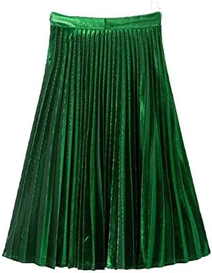 WEHOPS Women's Stylish Organ Plait Midi Skirt with Metal Luster M(US4-6) Green