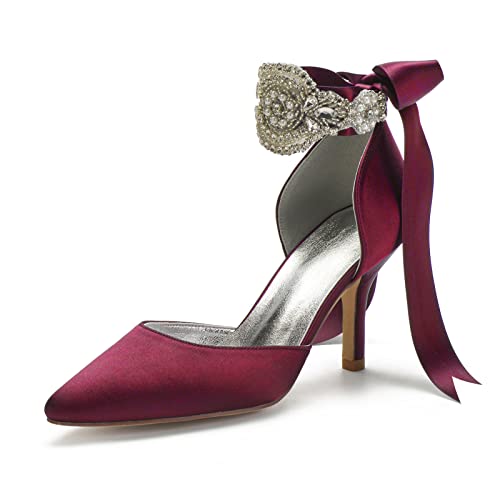 Handläufe Womens Bridal Wedding Shoes Satin Pumps Ladies Satin Wedding Bridal Bridesmaid Shoes Pointy Toe Bridal Wedding Evening Party Shoes