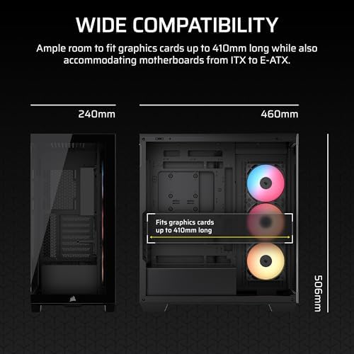 3500X RS-R ARGB Panoramaglas Mid-Tower-PC-Gehäuse – 3 x RS120-R ARGB-Lüfter Inklusive, Platz für bis zu 10 x 120-mm-Lüfter, Kompatibel mit Motherboards mit Rückseitigem Anschluss – Schwarz