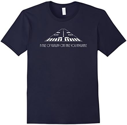Mens Motivational Aviation Shirt Runway Can Take You Anywhere Tee Large Navy