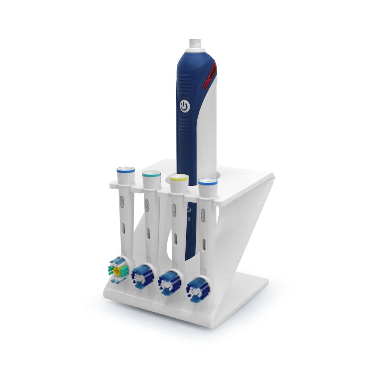Electric Toothbrush Caddy Toothbrush Head Holder Stand Compatible for Oral B (4 Heads + 1 Toothbrush) (White)