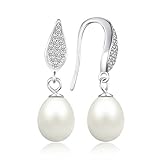 JewelryPalace 925 Sterling Silver Freshwater Cultured 8-9mm White Pearl Dangle Earrings