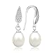 JewelryPalace 925 Sterling Silver Freshwater Cultured 8-9mm White Pearl Dangle Earrings