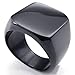 KONOV Mens Biker Polished Stainless Steel Ring, Signet, Black, Size 9