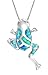 Honolulu Jewelry Company Sterling Silver Simulated Blue Opal Lucky Frog Necklace Pendant with 18