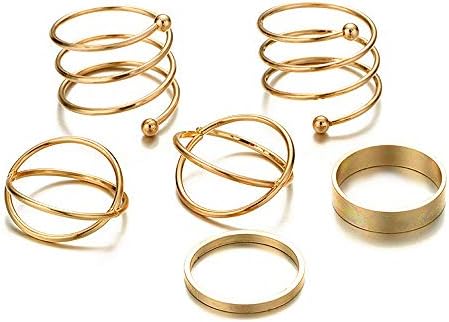 YRY 6 PCS Joint Knuckle Ring Set Gold Color Circle Open Ring for Women Girls