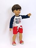 American Fashion World Boy's Pirate Rash Guard and Trunks for 18 inch Doll