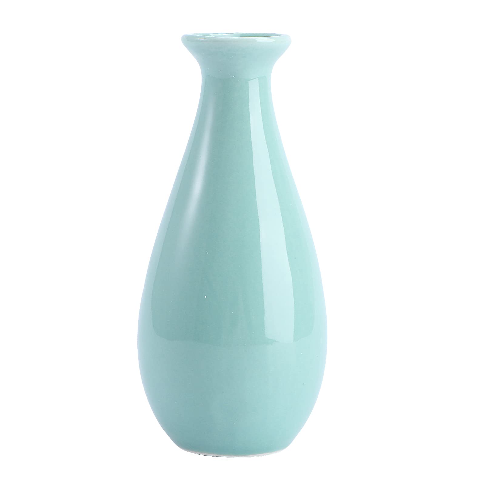 DOITOOL Small Ceramic Vase 4.33 Inch Blue Desktop Flower Vase Decorative Aqua Blue Pot for Home Office Desk Decoration and Hydroponic Plants
