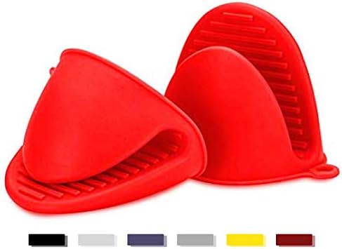 DM COOL COTTON - Set of 2-482 Fahrenheit - Silicone Pinch Grip Mitten Oven Mitt Gripper Grip Kitchen Potholder Utensil Tool (Red)