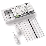 renuSTRAW Collapsible Silicone Straws with case, Monochrome Edition - Folding, Reusable, and Portable Straws for Travel - 4 Sets