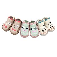 JIEEN Comfy Anti Slip Floor Socks Cute Animal Slipper Socks for Baby Unisex 3 Pairs (M, Pattern 3)