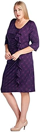 Marcelle Margaux Plus Size 3/4 Sleeve Midi Dress with Geometric Pattern 4X Purple