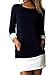 Joeoy Women's Black Colorblock 3/4 Sleeve Crew Neck Shift Dress-XL