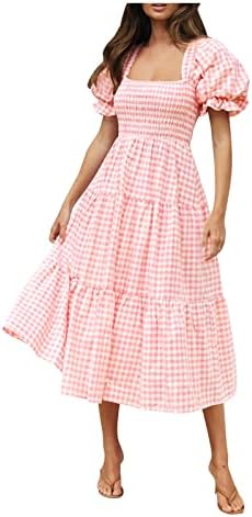 RAZOJESS Women's Bohemian Dress Summer Plaid Puff Sleeves Dress Ruffle  Flowy Beach Midi Dress Elegant Casual Tween Casual (Pink,Large) price in  Saudi Arabia | Amazon Saudi Arabia | kanbkam