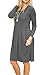 AUSELILY Women's Long Sleeve Pleated Loose Swing Casual Dress With Pockets Knee Length (Gray, XL)