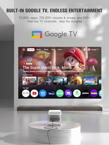 【Official Licensed Google TV】4K Smart Projector with WiFi and Bluetooth, VOPLLS Outdoor Projectors with Dolby/Auto Focus, Portable Movie Phone Wireless Gaming Wifi Proyector for Bedroom/Home/Ceiling