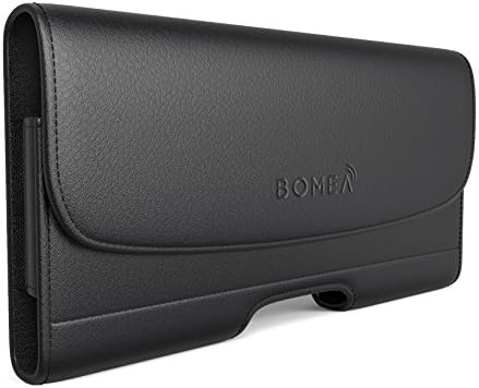 Bomea Galaxy S9 Belt Clip Case, XL Size Premium Leather Case with Clip Holster Carrying Pouch for Samsung Galaxy S9 with Otterbox Lifeproof Battery Cover On, Wallet/ID Card Phone Holder - Black