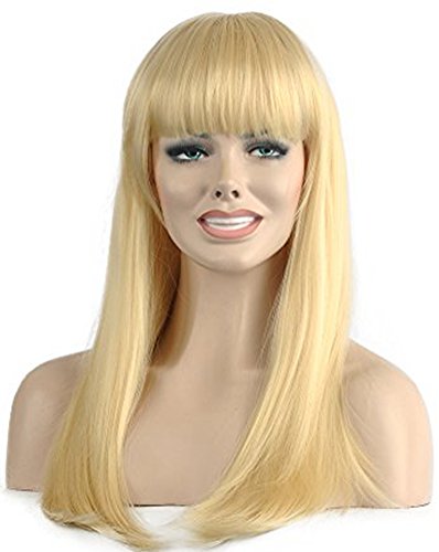 Diy-Wig Beautiful Blond Long Straight Cosplay Synthetic Full Wigs Neat Bangs