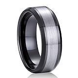 TGNEL Tungsten Rings for Men 8mm Engagement Wedding Bands Black Silver Brushed Matte Comfort Fit