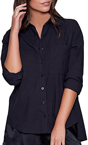 Hot! Women Long Sleeve Shirt Solid Button Sexy Backless Irregular Hem Pocket Open Back Blouse Tops Casual Cheap Clearance On Sale (Black, M)