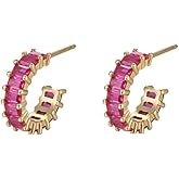 C Shaped Cubic Zirconia Cartilage Small Hoop Earrings for Women 925 Sterling Silver Post 18K Gold Plated Hypoallergenic Multi Colors Crystal Open Round Circle Huggie Hoops Minimalist Hooped Fashion Jewelry Gifts 13mm