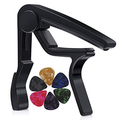 MOREYES Guitar Capo for Acoustic Guitar,Ukelele, Electric Guitar,Bass with Guitar Picks(Black) - Thumbnail 5