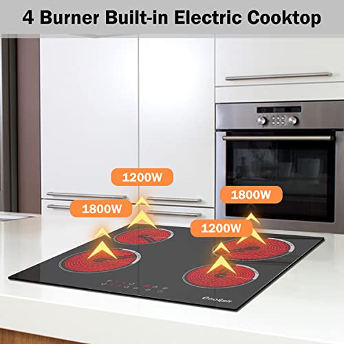 Electric Cooktop 24 Inch, Cooksir Dropin Electric Stove Top With 4 Burners 220240V, Sensor