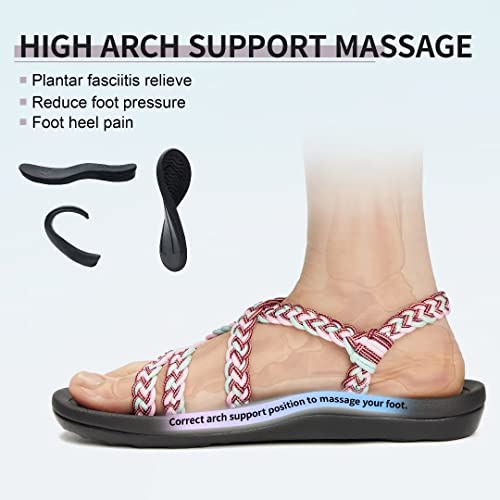 MEGNYA Ladies Comfort Sandals with Arch Support, Cushioned Slip On Hiking Sandals with Braided