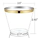 Gold Plastic Cups ~ 100 Heavy Duty Elegant Party Cups ~ Fancy Gold Rimmed Clear Old Fashion Tumblers ~ Recyclable and Disposable Wedding Cups