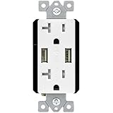 TOPGREENER TU22048A 4.8A 24W Ultra High Speed Dual USB Charger Outlet, 3 Click-On Face Covers, 20A TR Tamper Resistant Outlet, White
