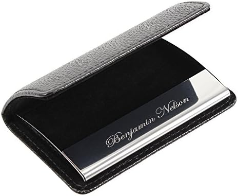 SOLEADER Customized Gifts for Men, Personalized Business Card Holder, Engraved Business Card Case, Genuine Leather Card Holder, Black (Black-Customized-New)