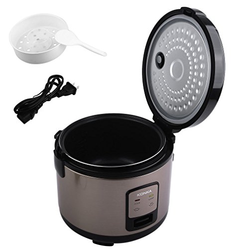 KONKA Superior Rice Cooker and Warmer with Steam Basket & Cup & Spoon, 5-cup (Uncooked) Electric Rice Cooker | Mini Stainless Steel Rice Cookers 120V 50Hz 500W