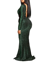 Remelon - Vestido largo de manga larga con purpurina y malla para mujer