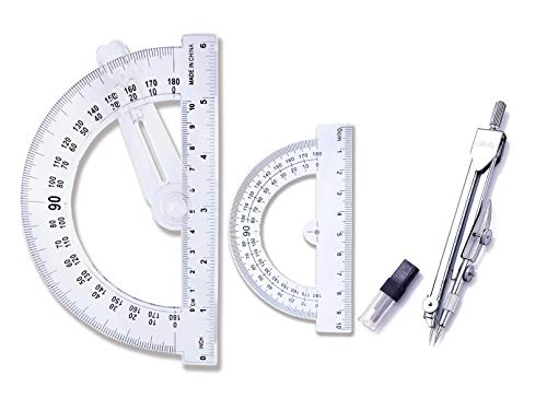 Drawing Compass and Plastic Math Protractors 180 Degree,4 Inch and 6 Inch,3 Piece Student Geometry Math Set (Style 2)