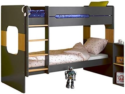 Lit Superposé Etna Gris Anthracite Et Bois 90x200 Cm Amazon